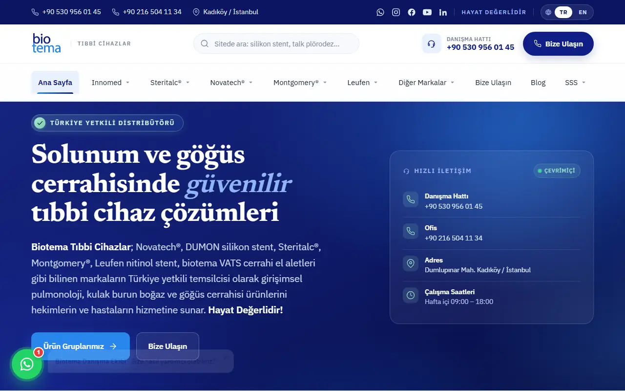 biotema.com.tr ana sayfası: tıbbi cihaz firmasının kurumsal sitesi