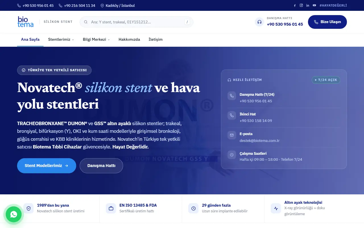 silikonstent.com ana sayfası: silikon stent ürün tanıtım sitesi