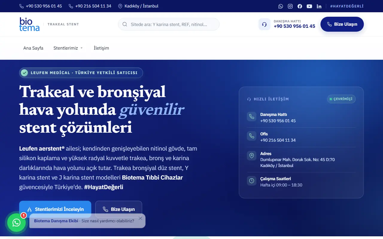 trakealstent.com ana sayfası: trakeal stent ürün tanıtım sitesi